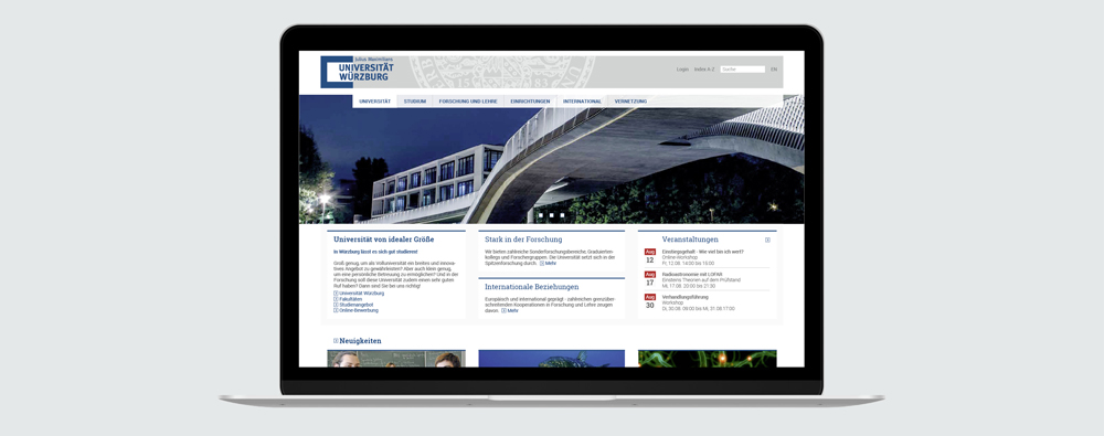 Webseite der Uni Würzburg auf Laptop