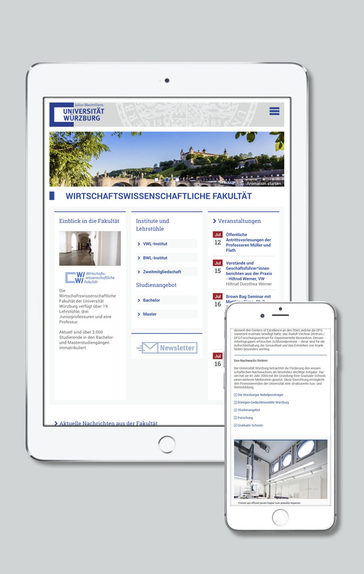 Responsive Webseite der Uni Würzburg auf Tablet