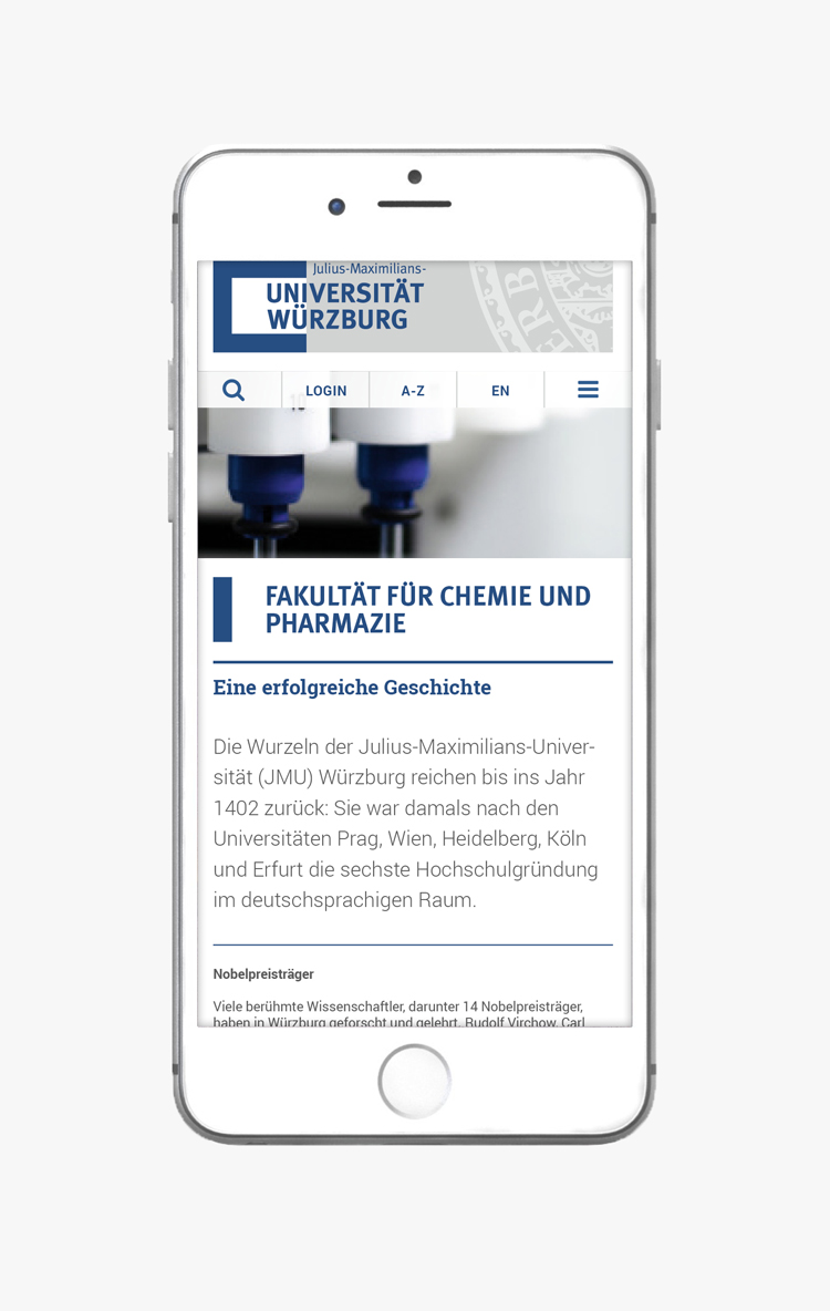 Responsive Webseite der Uni Würzburg auf Smartphone